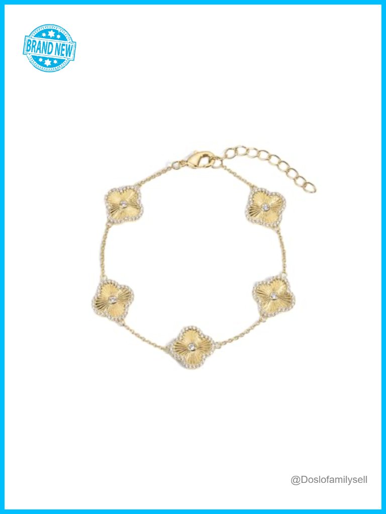 14k Gold Plated Clover Charm Chain Bracelet, Adjustable 6"-7.5", Stackable